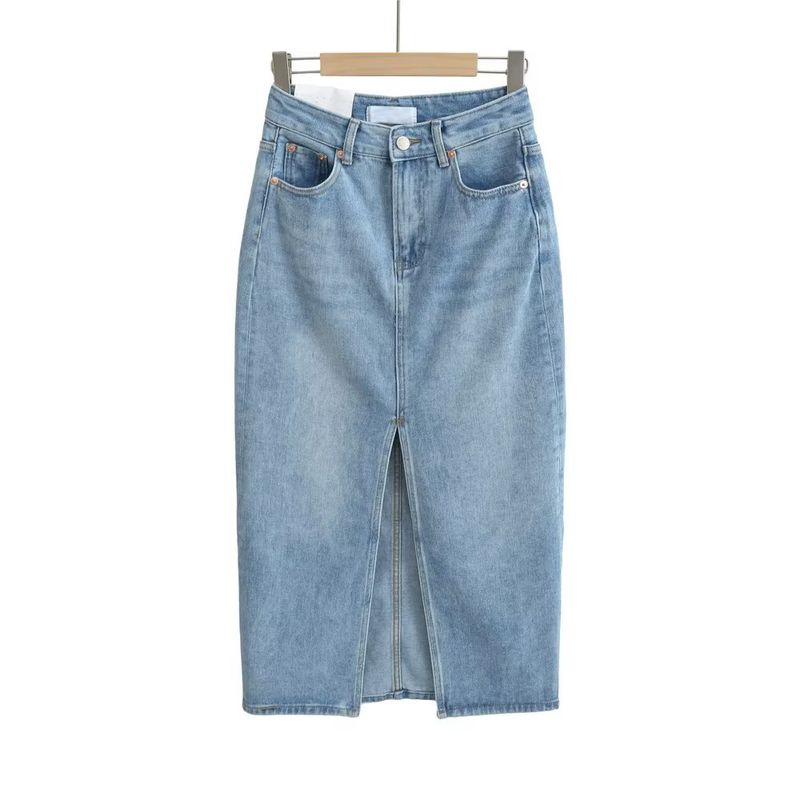 Spring New European and American Retro Ins Casual Loose Cotton Mid-Length Split Design Denim Skirt