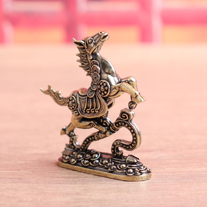 Brass Horse Step On Coins Lucky Statue Feng Shui Desk Ornament Zodiac Animal Figurines Miniatures Pure Copper Crafts Collections