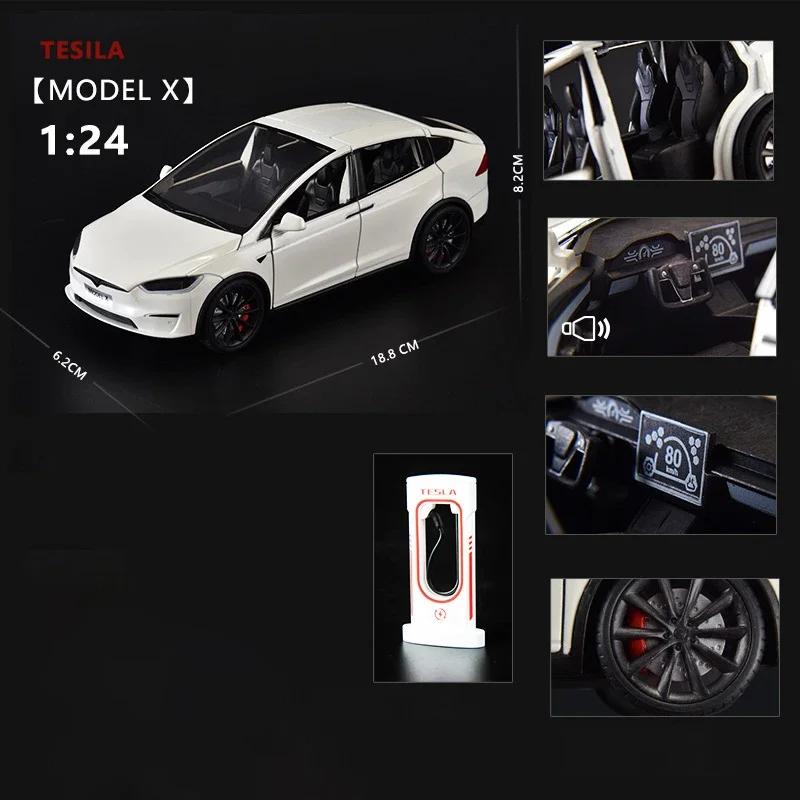1:24 Tesla Model X Tesla Model 3 Alloy Die Cast Toy Car Model Sound and Light Children's Toy Collectibles Birthday Gift