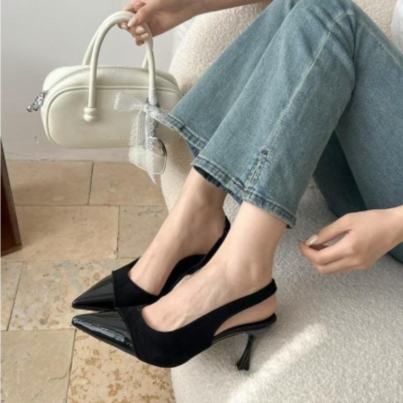 

Французские туфли на высоком каблуке розовые сандалии с открытым носком туфли феи 2025 весна и лето прострочка юбка остроносые туфли одинарные туфли 34 чёрный
