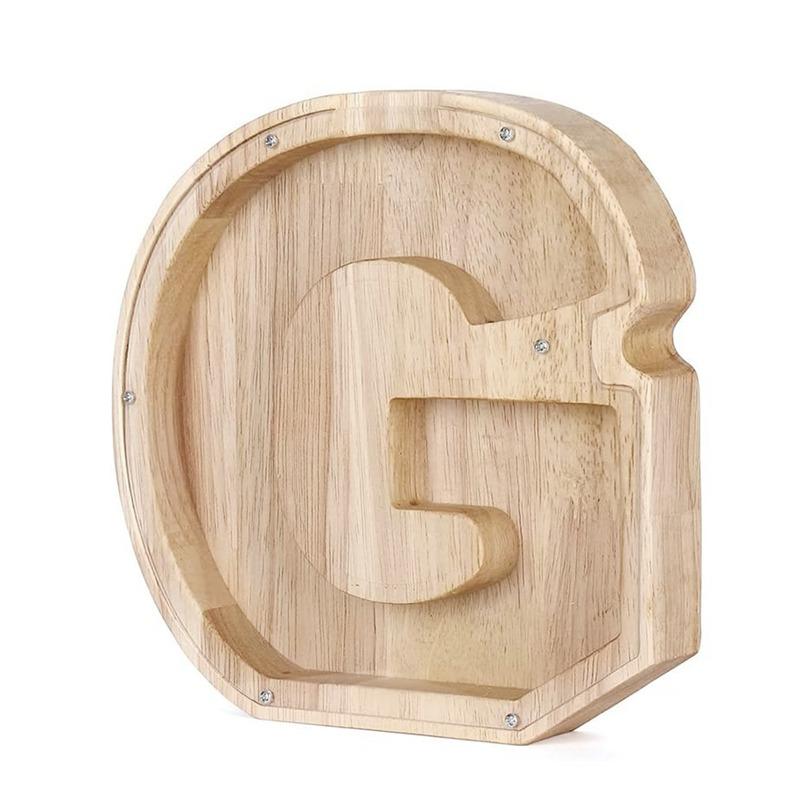 18cm Twenty-six Letter Piggy Bank Wooden Coin Money Saving Box Jar Coins Storage Box Desktop Ornament Home Decor Craft Xmas Gift