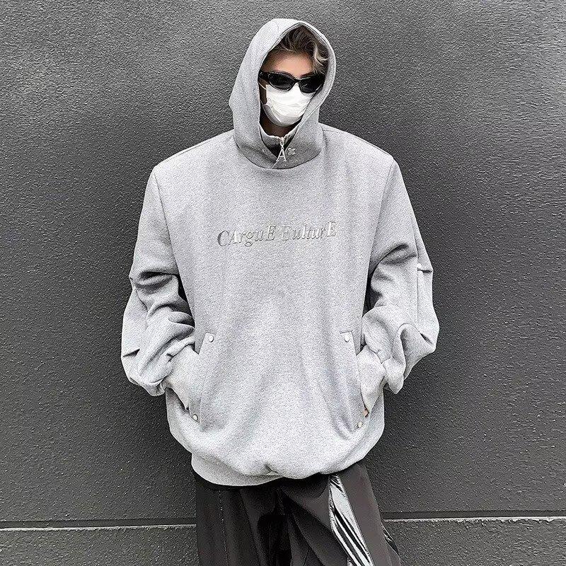 

Мужская весенняя европейско-американская уличная куртка с капюшоном, с подплечниками и пуговицами. 3XL серый