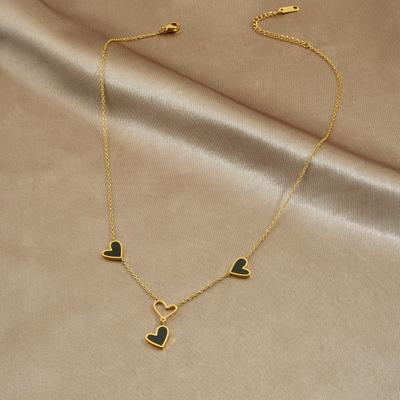 Gold Heart Black Enamel Pendant Necklace Dainty Choker For Women
