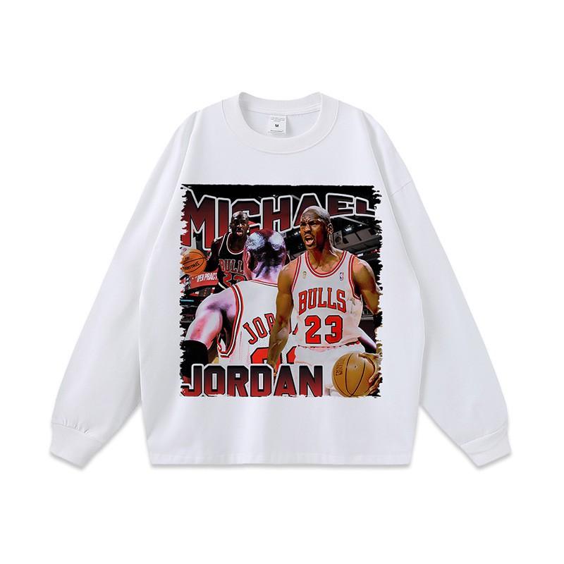Vintage Washed Heavyweight Cotton Long Sleeve Tee With Graphic Print Oversized Hip Hop Streetwear Men