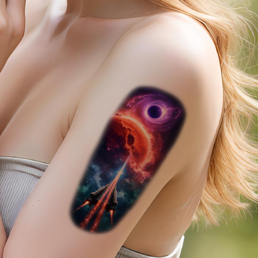 12 peças de Tatuagem Temporária Tatuagens Temporárias Realistas Galáxia Nebulosa Nave Espacial Para Homens Mulheres Costas