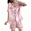 Set Pigiama Estivo da Donna a Maniche Corte con Bottoni, Collo a Tacca, Imitazione Seta, Leggero, per la Casa