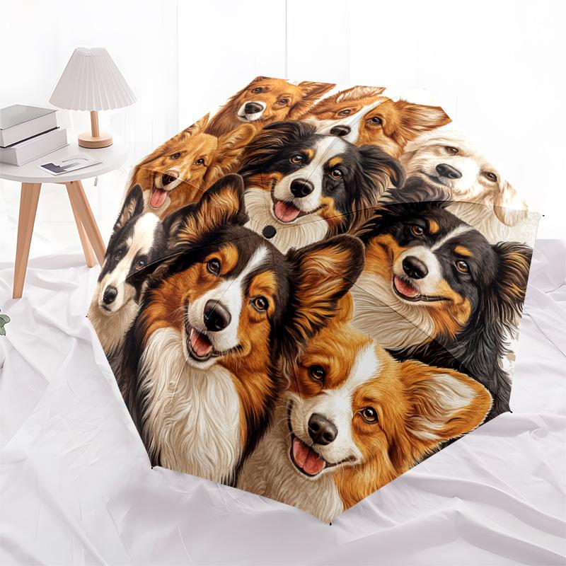 1 ks automatický skládací deštník - Vzor koláže psů, přenosný a skládací design s 8 žebry, Vánoční narozeninové dárky