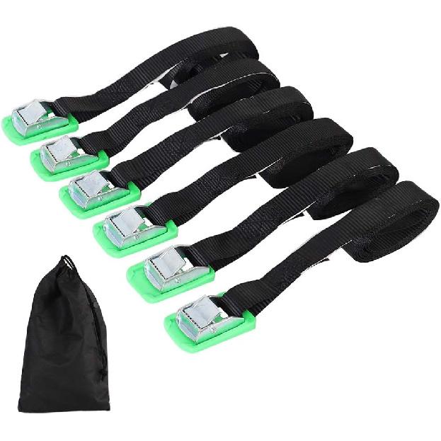 XSTRAP STANDARD Padded Cam Lock Buckle 6PK 8FT Powersports Tie-Downs Black Lashing Straps, Come With A Drawstring Bag, For Securing Cargo, Luggage,