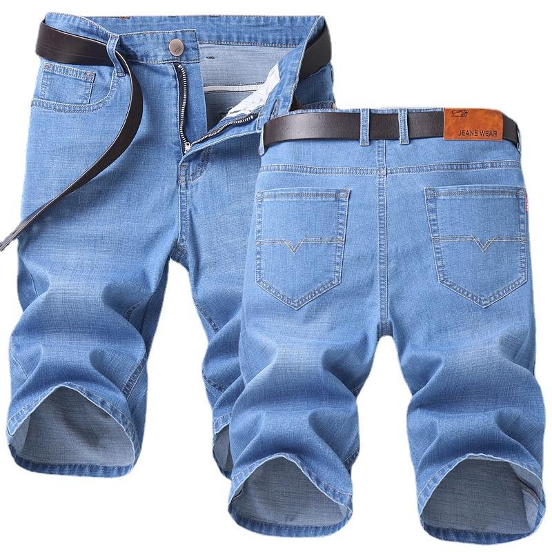 Nuovi Pantaloncini Denim Estivi da Uomo Traspiranti Sezione Sottile dei Pantaloni Cinque Dritti Larghi Casual Elastici