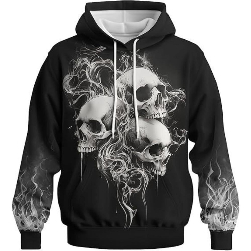Autumn Winter Creative Skull 3D Digital Printed Men's Loose Fitting Pullover Hoodies Fashionable Long Sleeved Hoodies