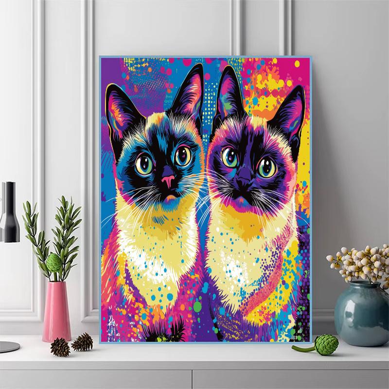 Colorful Siamese cat Pattern 3pcs 100% Round Full Drill 5D DIY Diamond Painting Embroidery Cross Stitch Rhinestone Décor