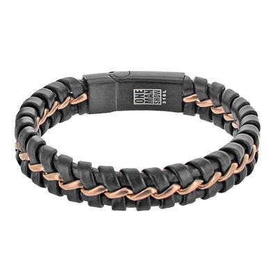 [R5104] – Rosa-schwarzes „Giorgio“-Stahllederarmband – 210 x 14 mm