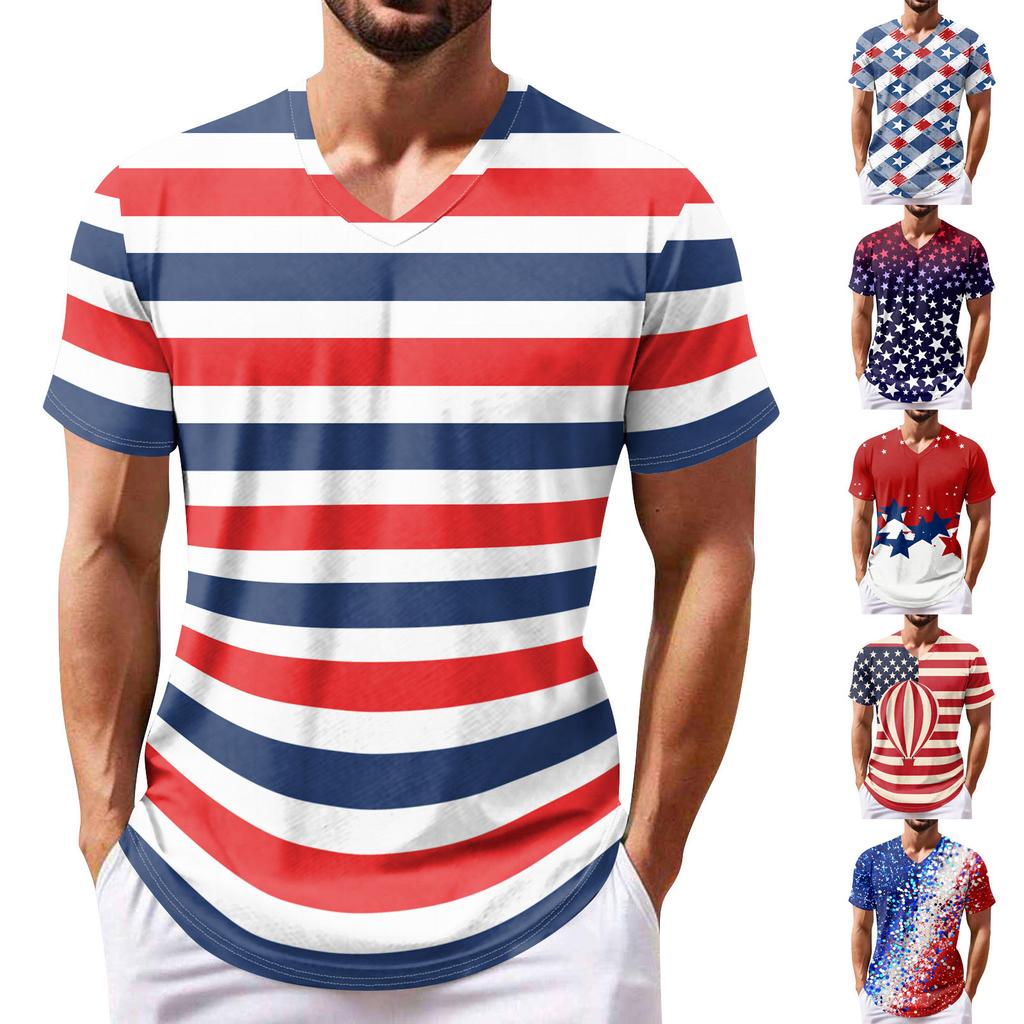 Summer Men's Popular T-shirt Printed V-neck Short Sleeved T-shirts