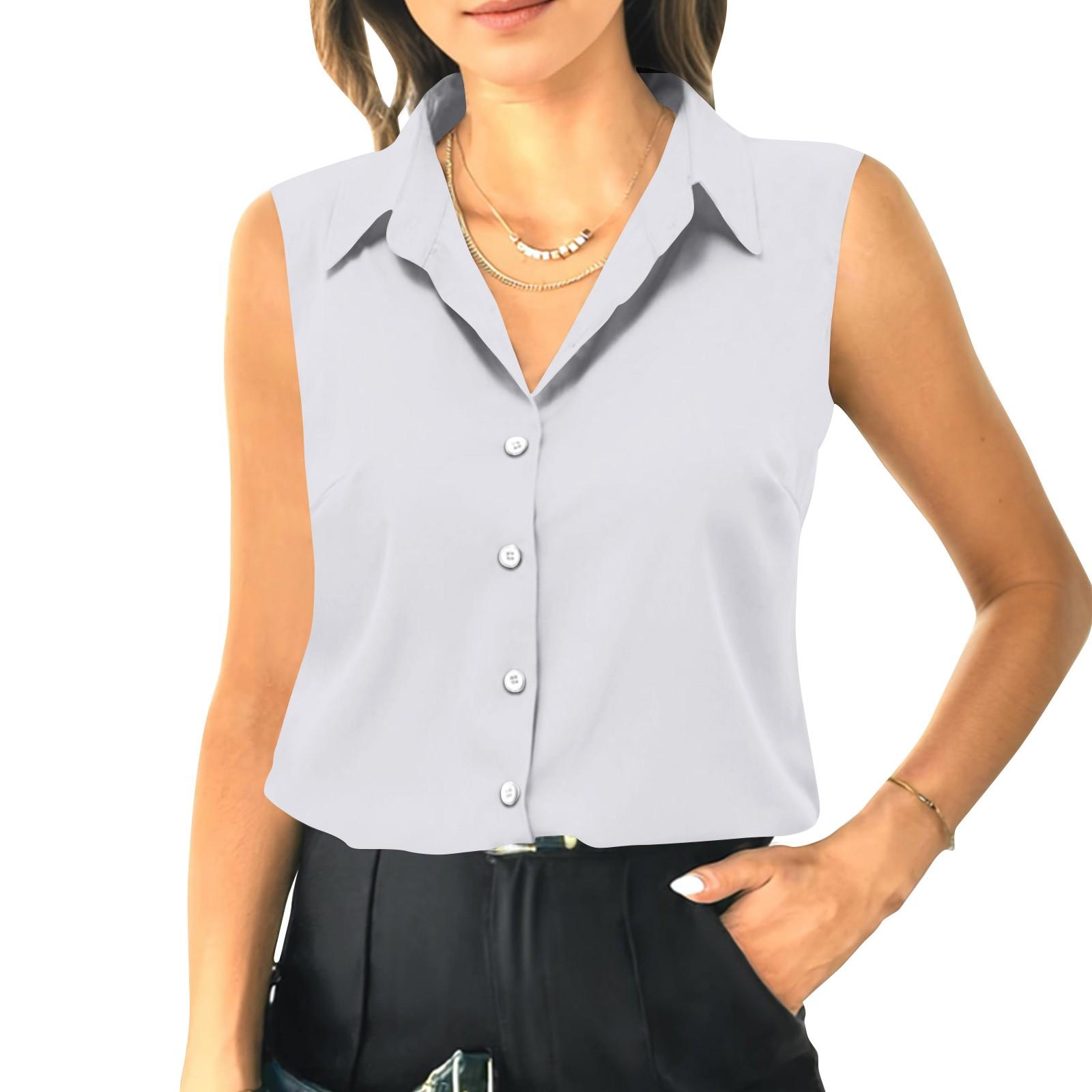 

Женский летний свободный топ без рукавов с воротником-стойкой XL белый