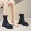 Fashion 2025 New Thick Bottom Ankle Boots for Women Spring Autumn Fashion Women's Shoes Chunky High Heels Round Head Short Boots