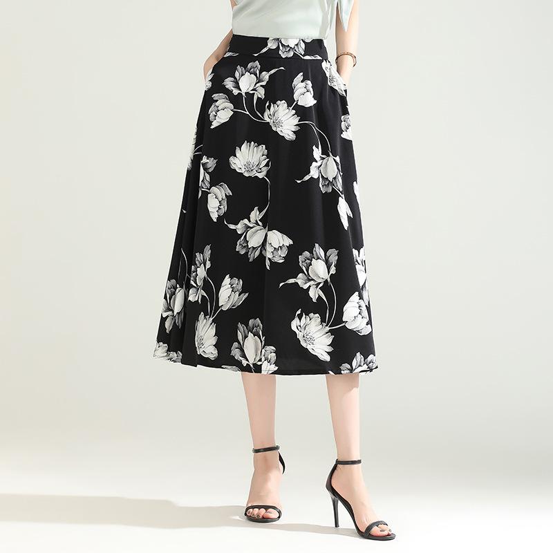 Bust skirt women's summer pleated skirt medium and long pendulum a word women's drape skirt high waist and thin umbrella skirt 2024