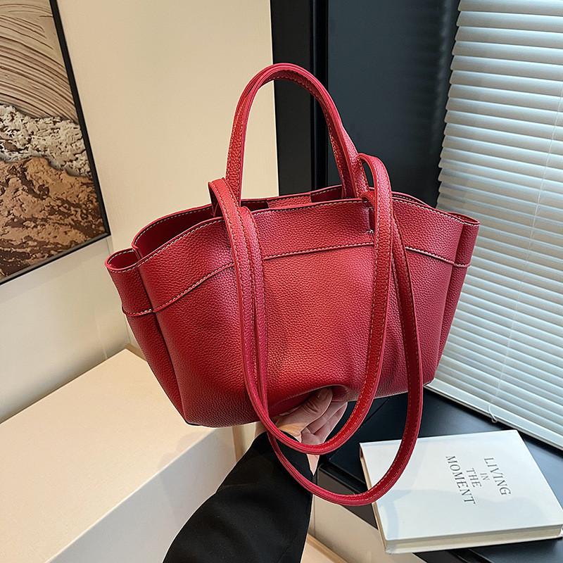 Simple Color Solid Pu Leather Women Casual Tote Bag For Daily Commuting And