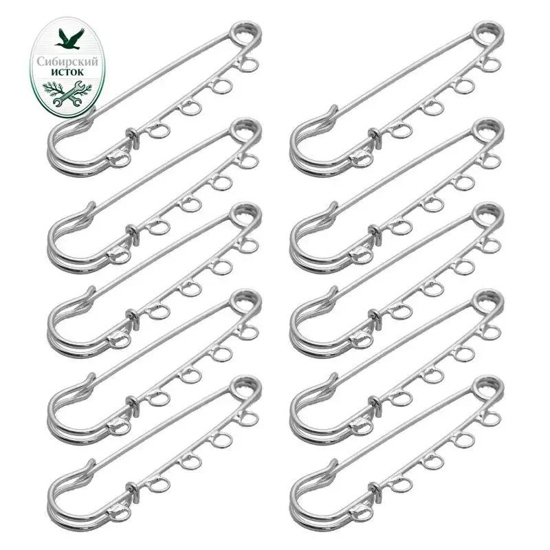 10 pcs., accessories for brooch-pin with 5 circles, silver
