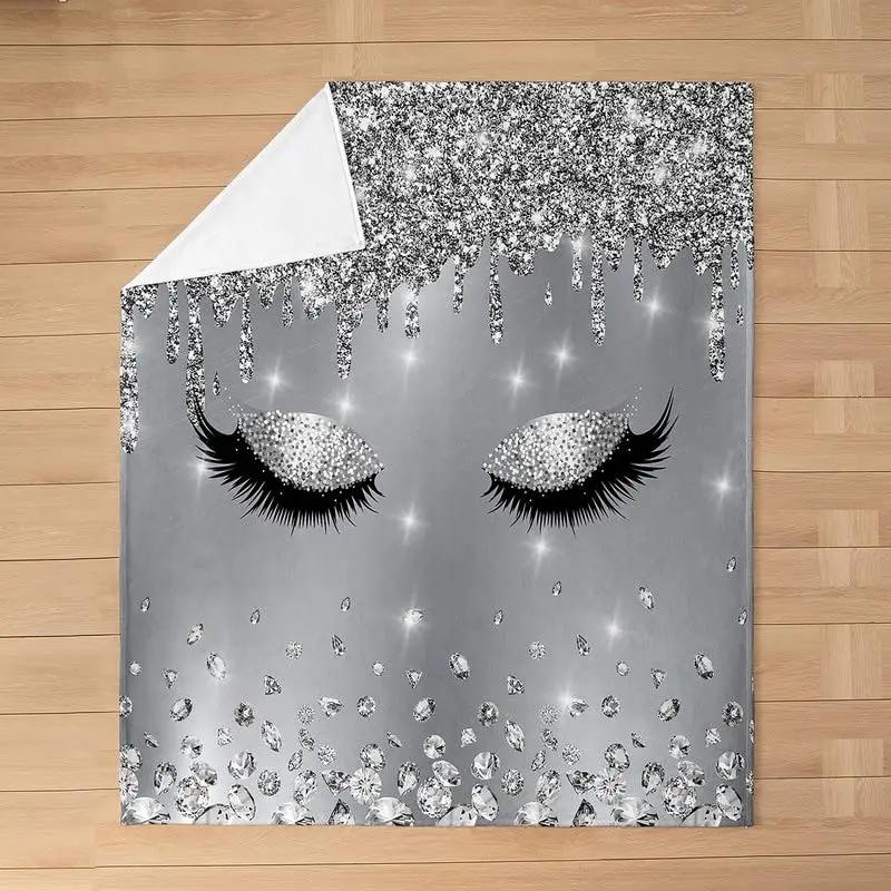 Abstract Closed Eyes Cute Eyelashes Blanket Lightweight Blankets All Season Throw Blanket for Couch Bed Soft Flannel Blanket