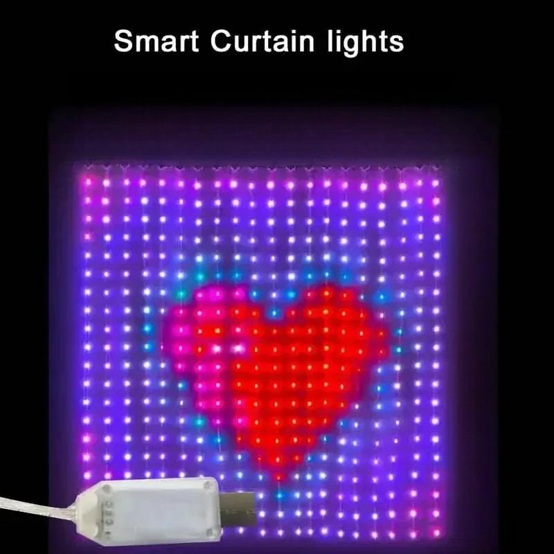 

400LED RGB Smart Curtain Lights with Music,App Controls and Remote,LED Party Lights for Wedding/Valentine s Day/Birthday USB-1x1m 400LEDs