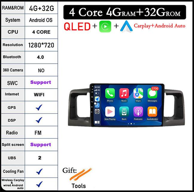 Android 14 For Toyota Corolla E120 E 120 Byd F3 2007-2011 Dsp 4G LTE Car Video Radio Multimedia GPS Player Carplay