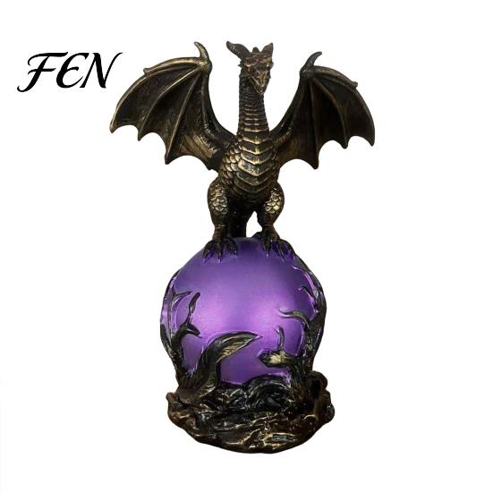 Resin Dragon Sculpture Statue with Ball, Dark Style Figurine, USB Powered Desktop Figurine With Light Lamp Ornaments, Fantasy Gift for Men &