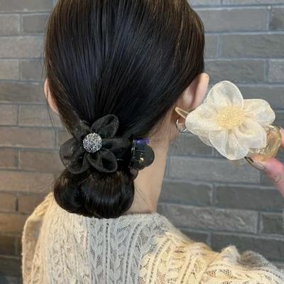 Diamond Flower Hair Claw Clip - Elegant Updo Accessory for Women