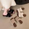 French Flat-bottomed Fluffy Slippers Women's Outer Wear 2025 New Autumn and Winter Skirt Home Fluffy One-word Cotton Slippers