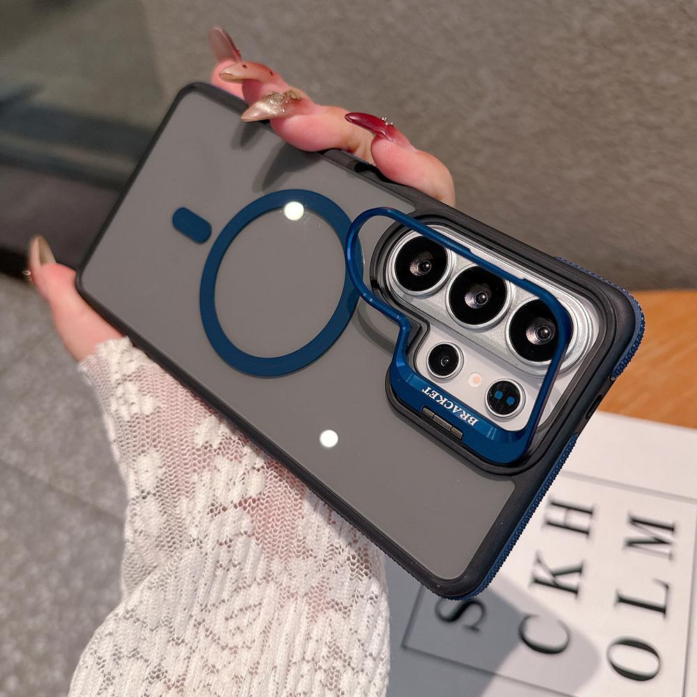 KEYSION Transparent Magnetic Lens Stand Case for Samsung Galaxy S25 S26 Ultra 5G S26+ Color Blocking Shockproof Phone Back Cover