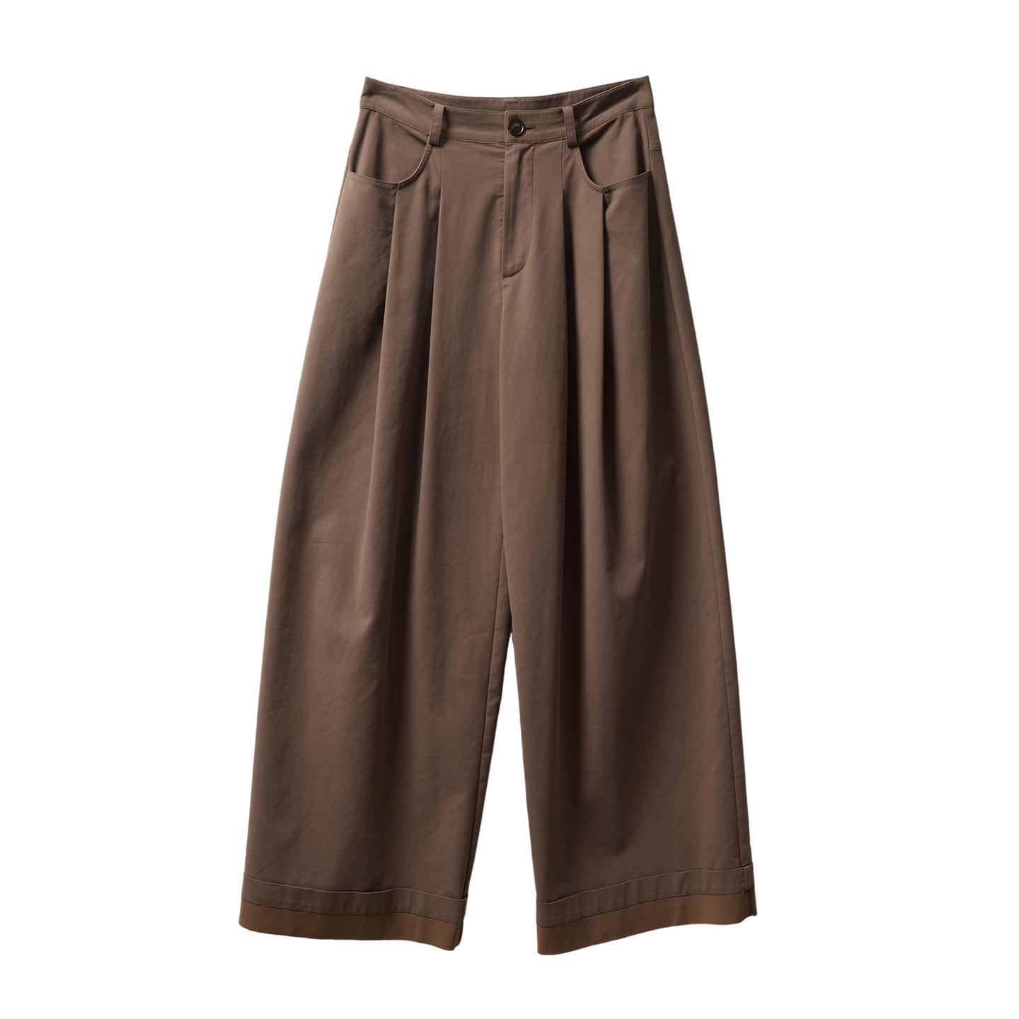 Spring 2026 High-Waisted Women s Casual Trousers, Elegant Wide-Leg with Rolled-Up Design Small