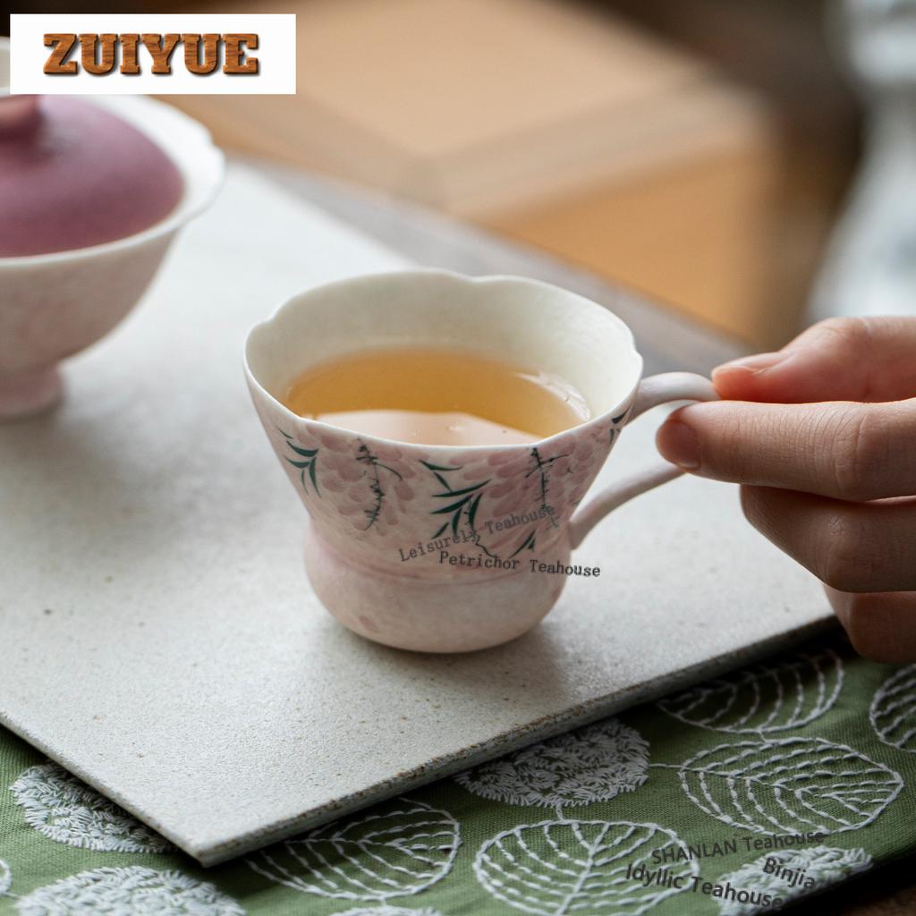 80ml Hand-painted Wisteria Teacup Elegant Tea Bowl Tea Cup Set Tea-tasting Fragrance Cup Chazhan Master Cups Household Teaset
