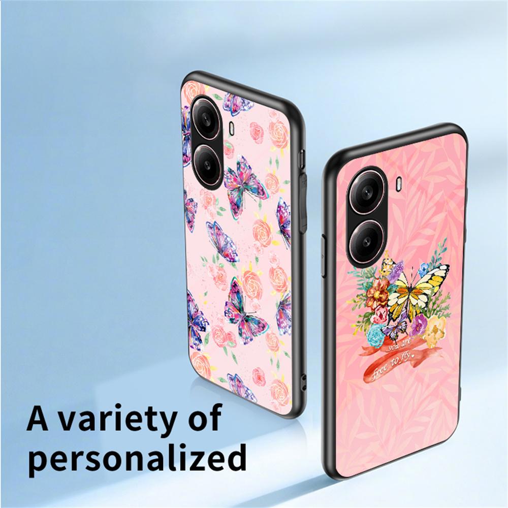 For Xiaomi Redmi Turbo 4 5G Case Butterfly Pattern TPU+Tempered Glass Protective Phone Cover