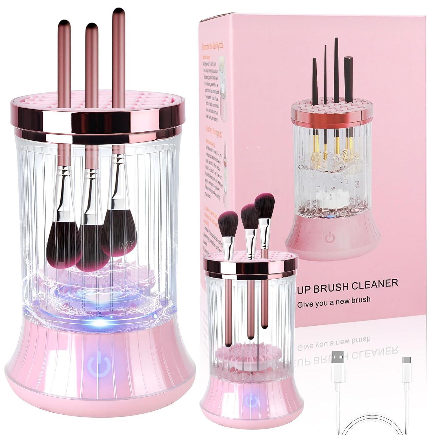 Electric Makeup Brush Cleaner Machine, USB Powered Automatic Spinning Makeup Brush Cleaner with 2 Cleaning Modes, Portable Brush Cleaner for Deep розовый