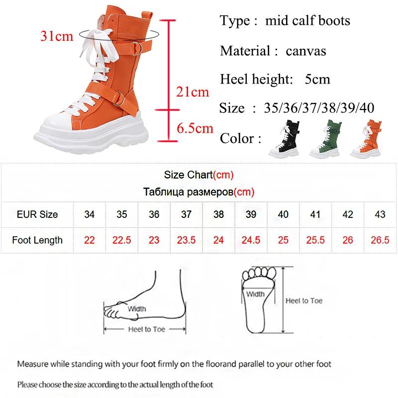 Fashion Chunky Platform Orange Canvas Shoes Women 2025 Autumn Thick Bottom Lace Up Ankle Boots Brand Design Y2K Woman's Motorcycle Boots