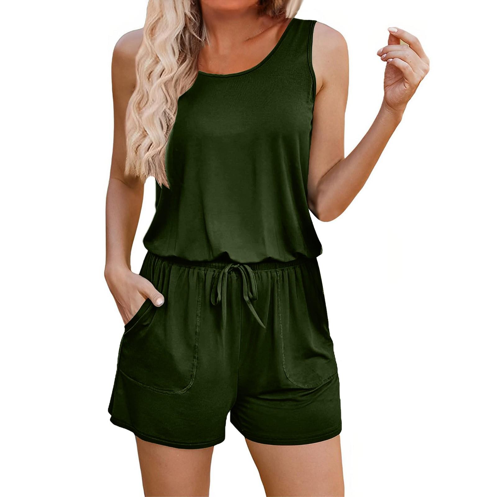

Women s Fashionable Casual Color Vest With Drawstring Strap And Pocket Jumpsuit L