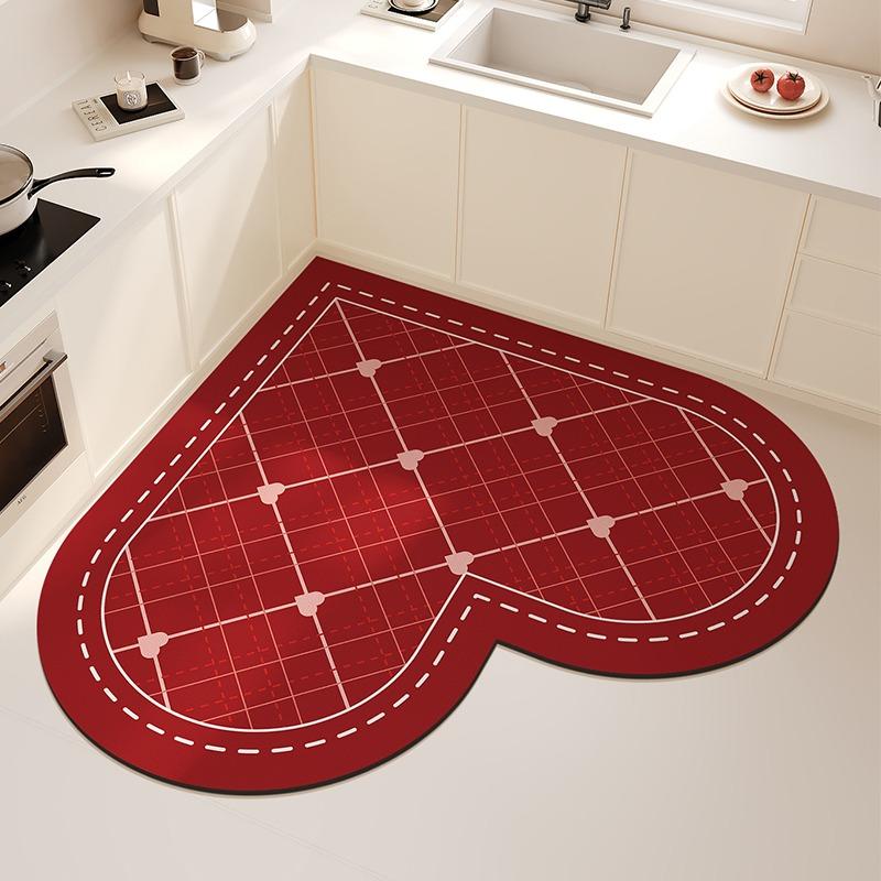 Carpet for Kitchen Absorbent Heart-shaped Floor Mat  Soft Quick-drying Diatom Mud Non-slip Mats Home Decoration Rug Alfombrar