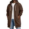 Men's Long Sleeve Longline Hooded Jacket with Double Zipper and Pockets