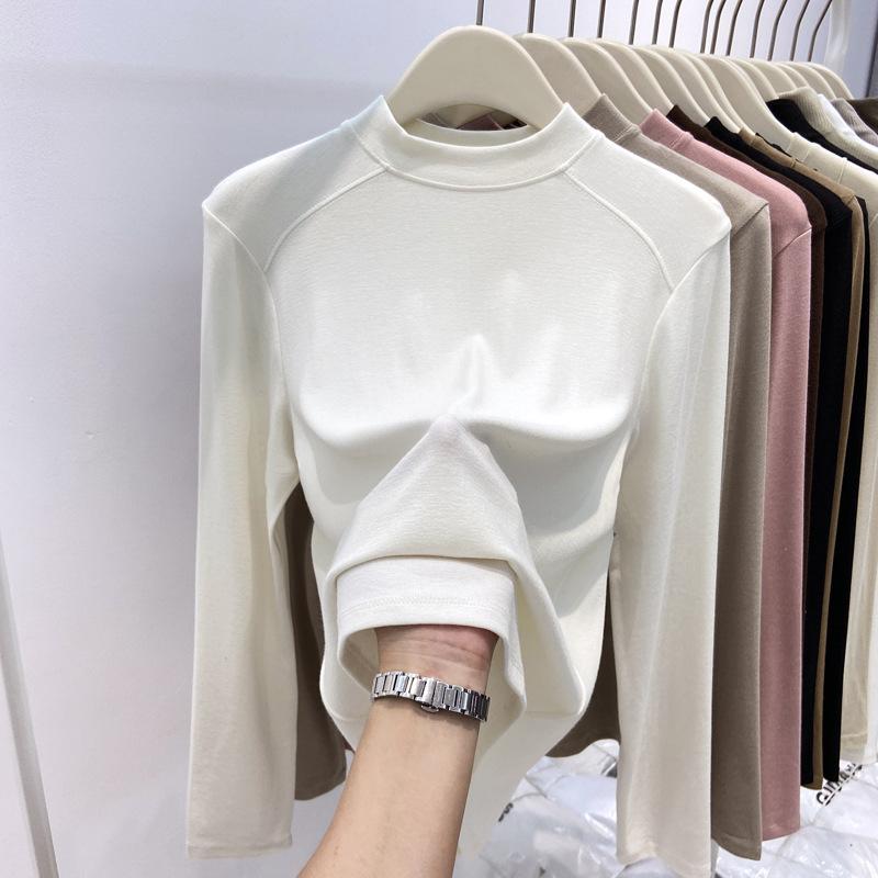 Double-sided German velvet bottoming shirt for women's autumn and winter with warm semi-turtleneck slim-fit top