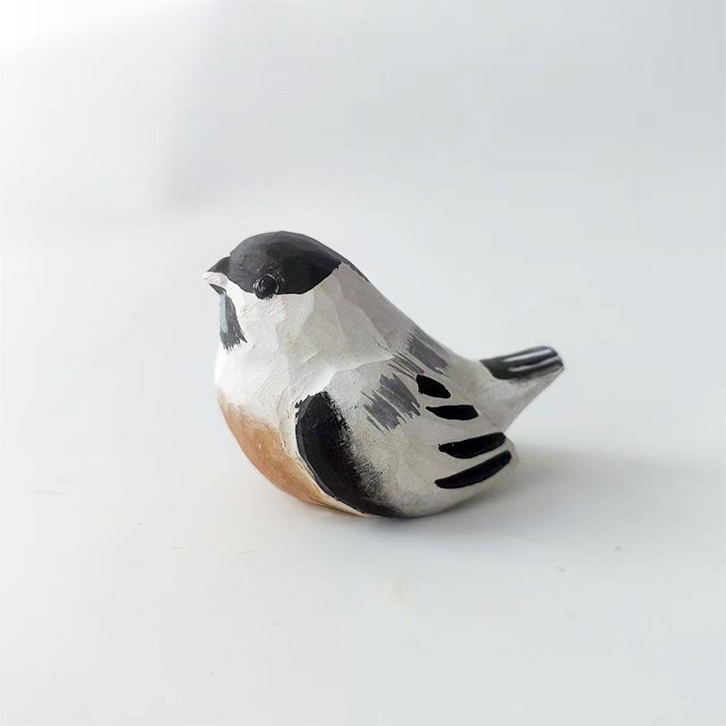 Hand-Carved Solid Wood Finch Ornament - Creative Desktop Decor for Home or Office