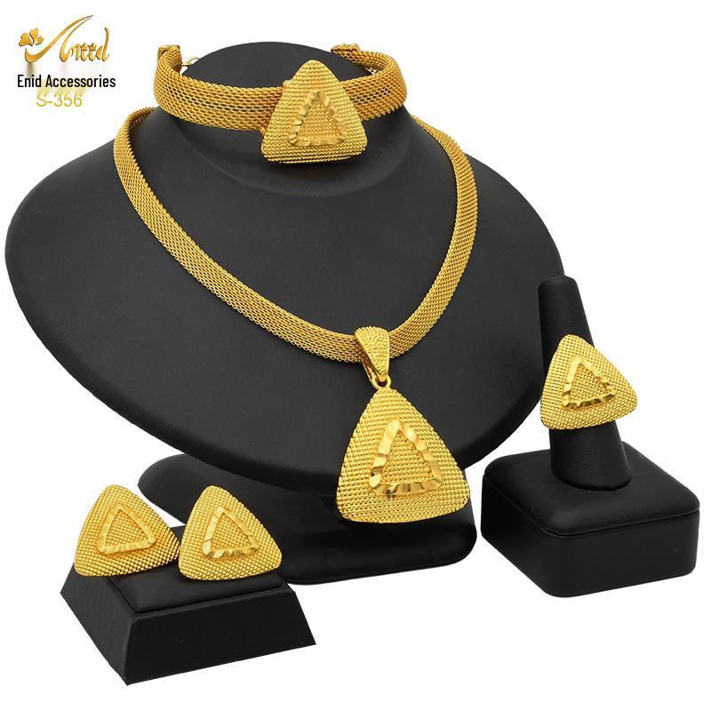 24K Dubai Gold Bridal Jewelry Set: Necklace, Bracelet, Earrings, Ring for African Women