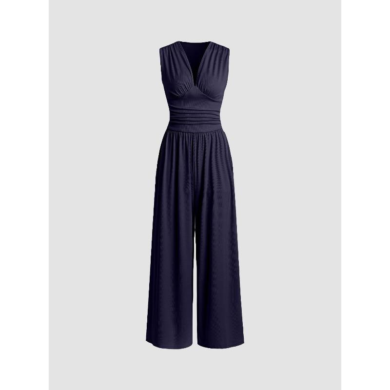 YYFS Damenmode Casual Sommer Frühling Einfarbig Druck Ärmellos V-Ausschnitt Hohe Taille Hosen Overalls & Strampler