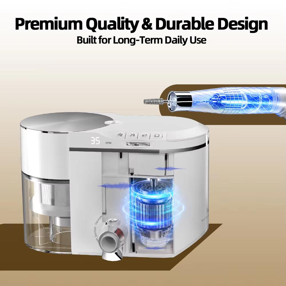 Taladro Eléctrico para Uñas 2 en 1 de 240W con Extractor de Polvo Incorporado Herramienta Profesional de Lima de Uñas para Salón de Manicura Pedicura