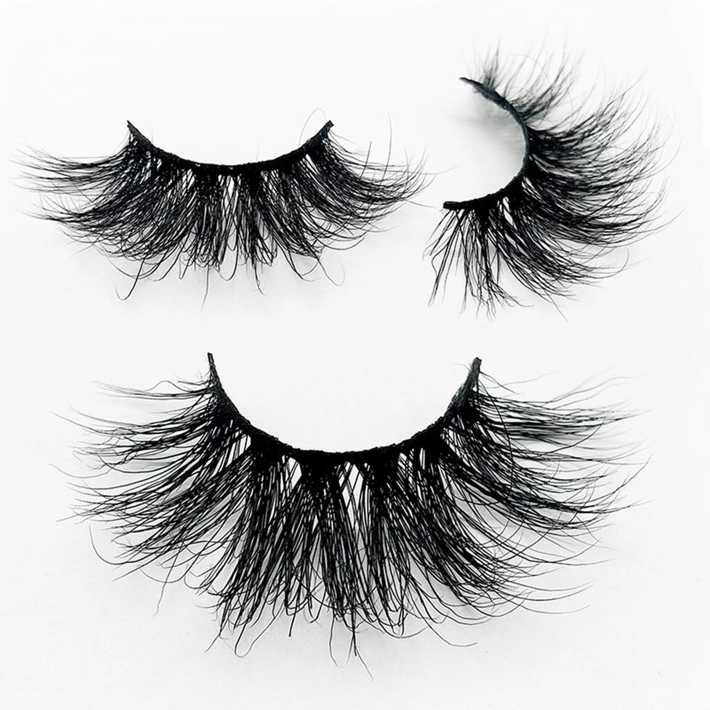 25MM False Eyelashes Dramatic Volume 3D Mink Lashes Long Thick Soft Reusable 1 Pair Faux Lashes Natural Look