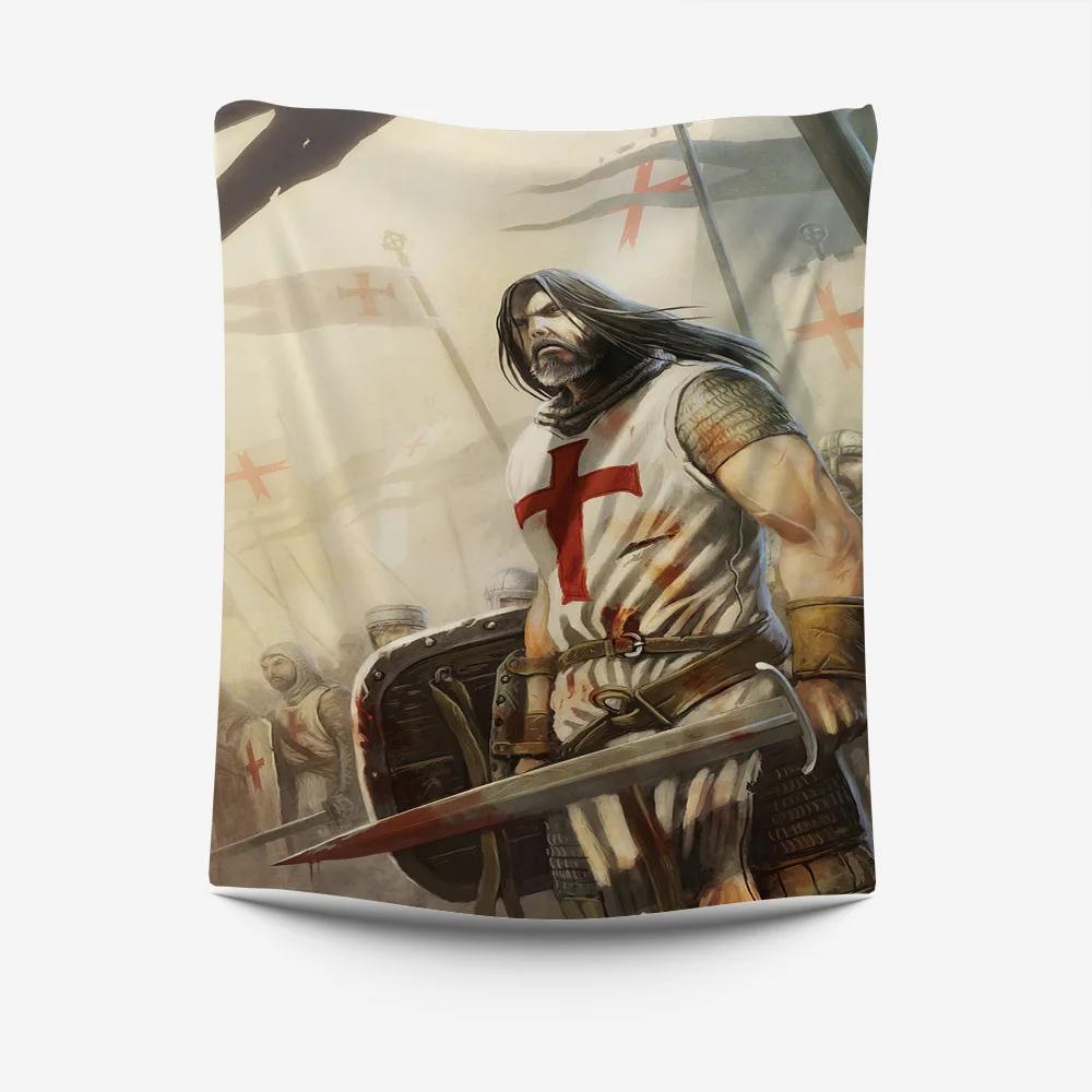 Medieval Knight Tapestry Crusader Warrior Design Perfect for Historical Themed Room Decor Large Wall Hanging Artwork