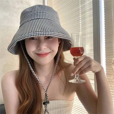Striped Bucket Hat New Women's Spring and Summer Plaid Sunscreen Hat Big Brim Sun Hat Fashion Versatile Hat