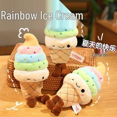 Regenbogen-Eiscreme-Plüschkissen-Spielzeug für Kinder - Niedliche Hörnchenpuppe für Komfort und Geburtstagsgeschenke