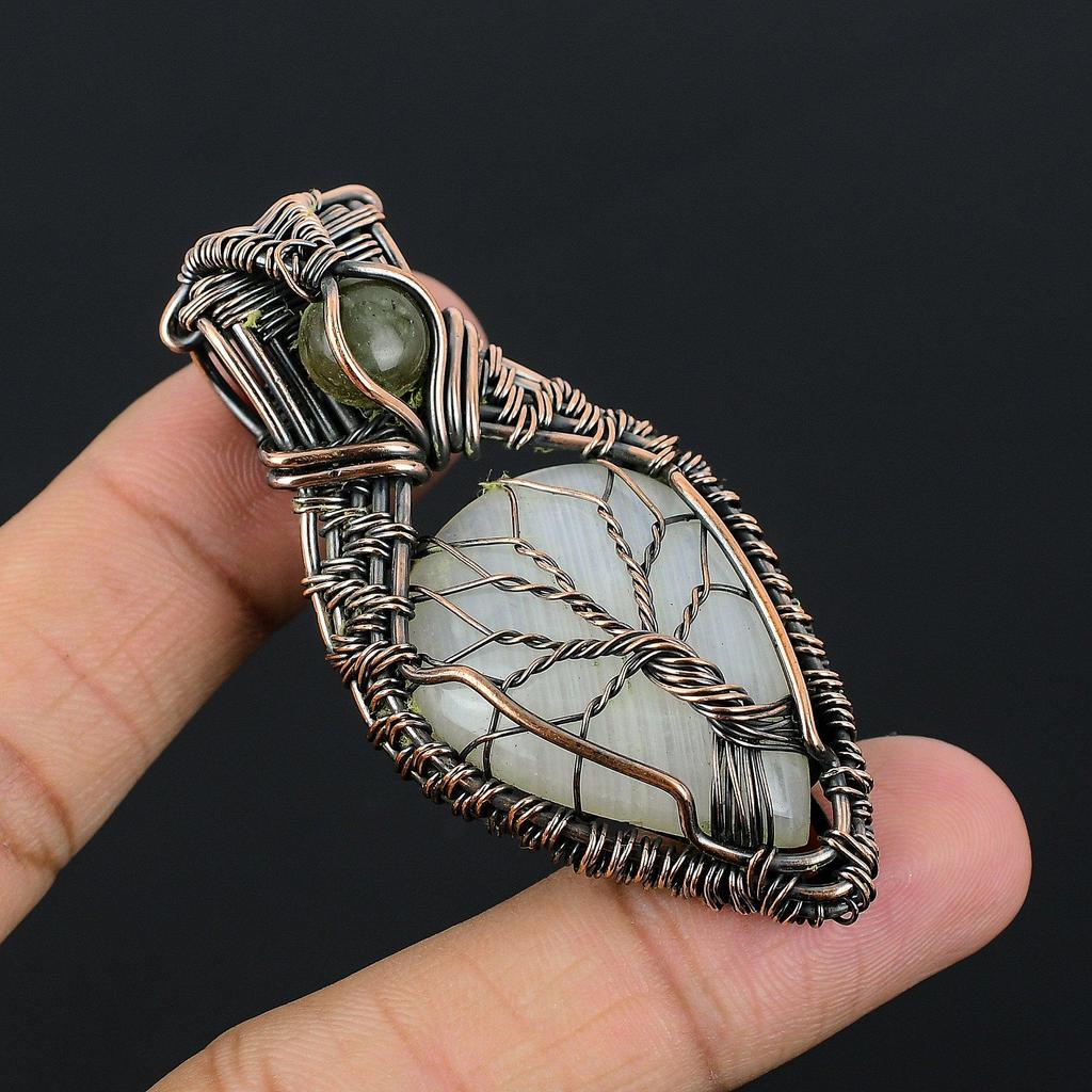 Selenite & Labradorite Jewelry, Handmade Gemstone Pendant, 999 Copper Wire Wrapped Pendant Antique Jewelry, For Engagement Gift