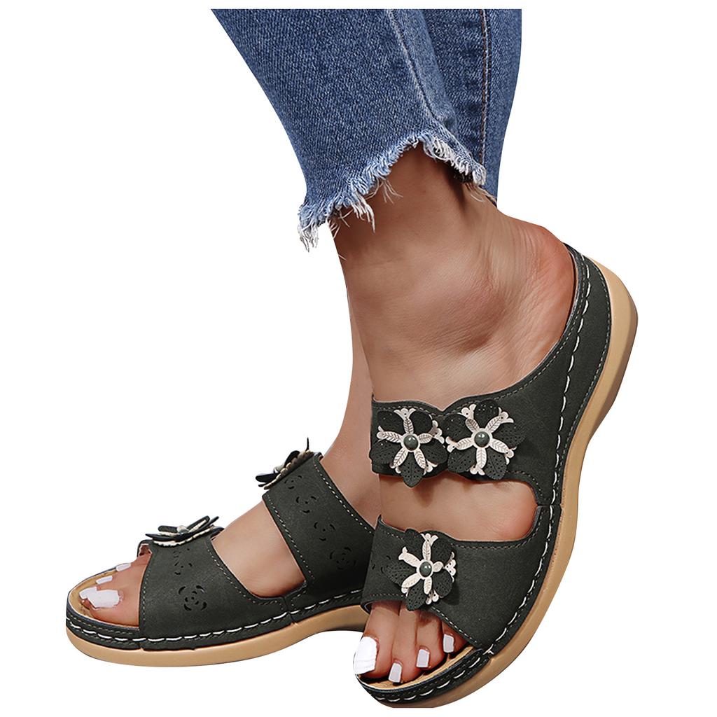 Women's Fashion Casual Platforms Floral Crystal Wedges Slippers Outdoor Shoes