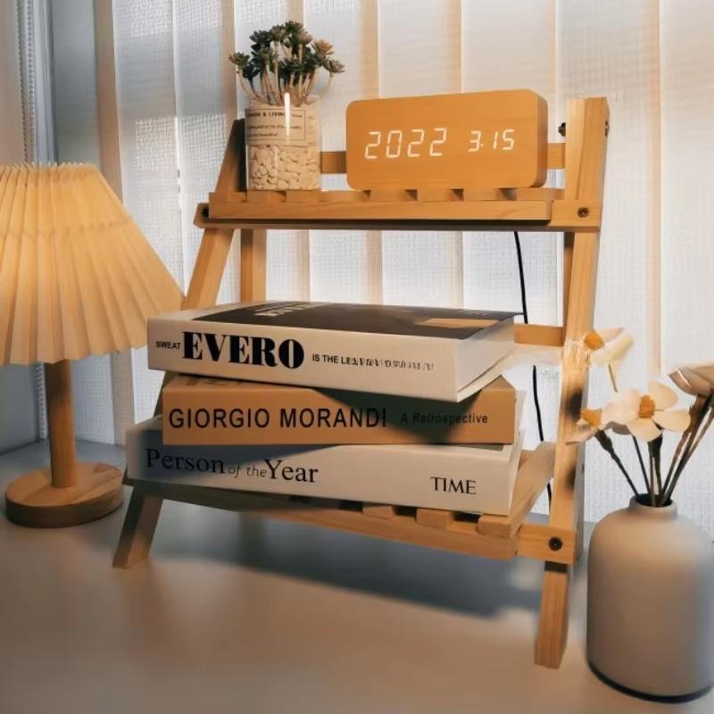 Wooden Desktop Storage Rack 2-Layer Desktop Storage Shelf Folding Desk Storage Organizer Stationary Shelf for Dormitory Bedroom