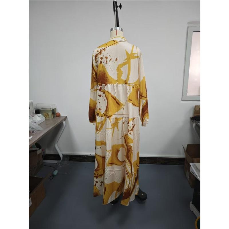 New Boho Floral Print Long Dress Loose Fit Long Sleeve V-Neck Plus Size For Women